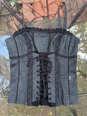 Tripp NYC Black Brocade Lace-Up Corset Tank